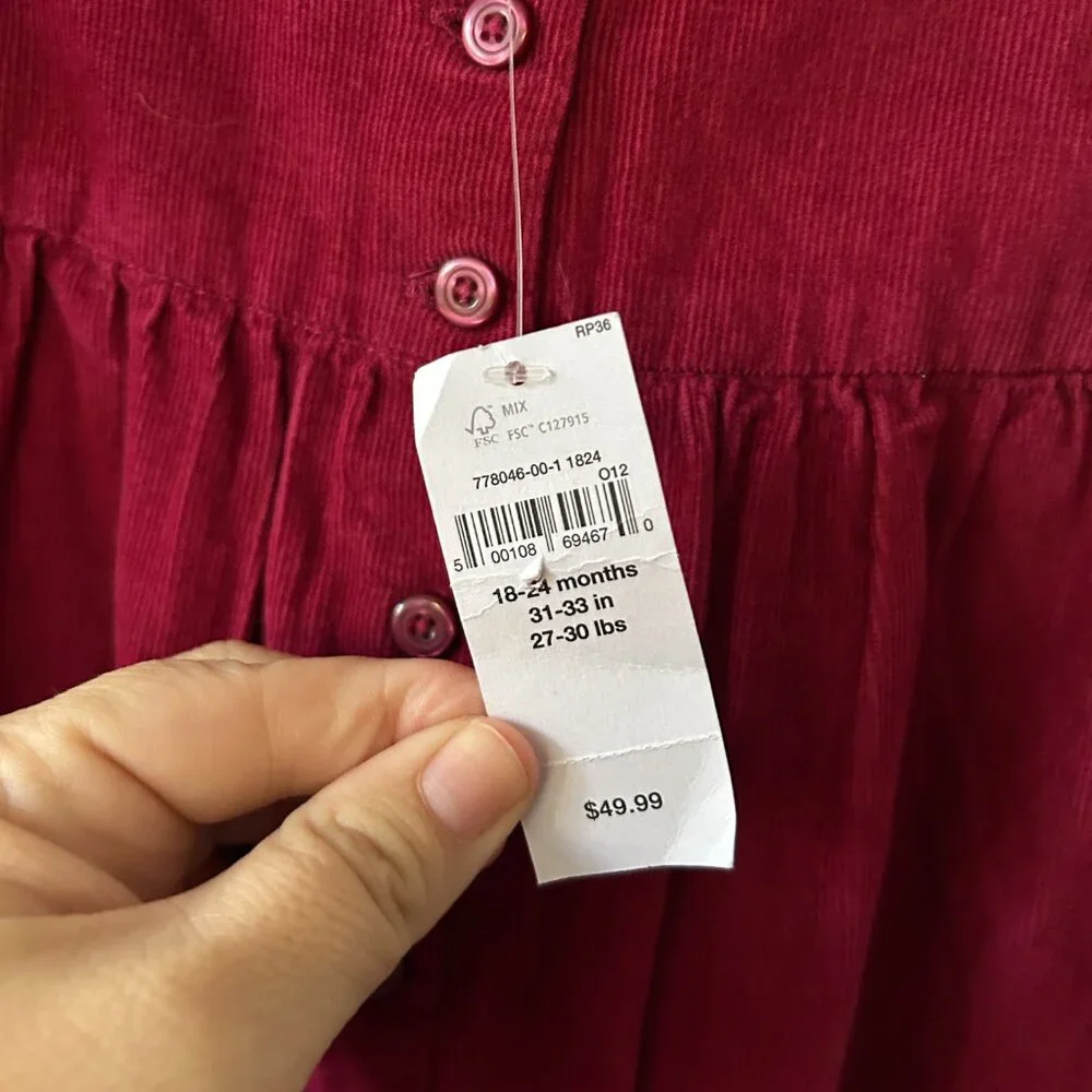 Baby Gap Corduroy Romper One Piece Baby Toddler 18-24 Months Maroon NWT Buttons